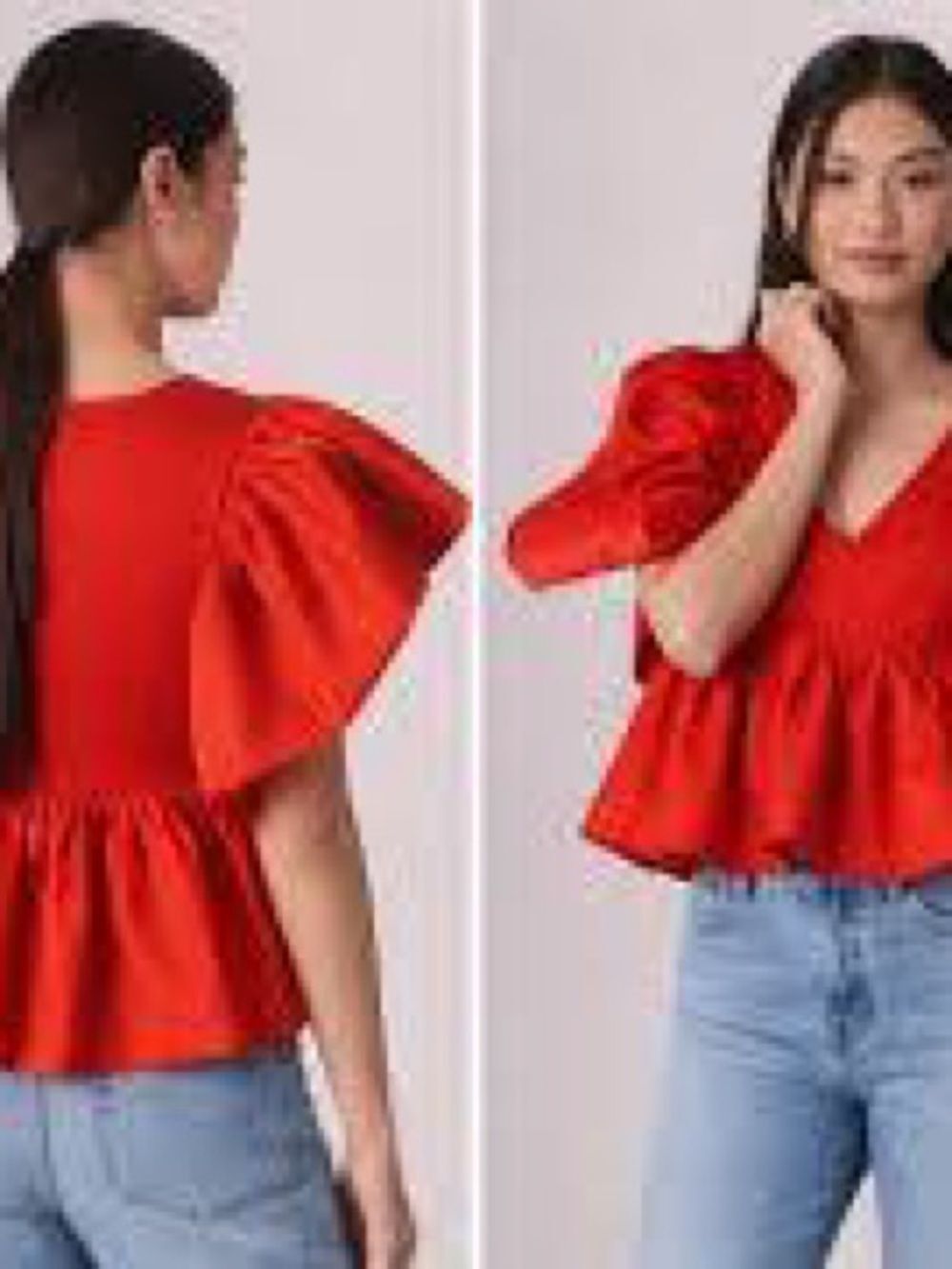 Sunday in Brooklyn Red Ruffle Flutter Sleeve Peplum Top - Fits XS/S
